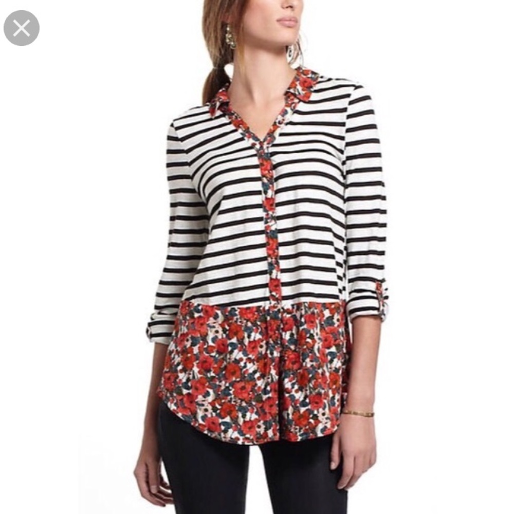 Anthro POSTMARK striped and floral print popover